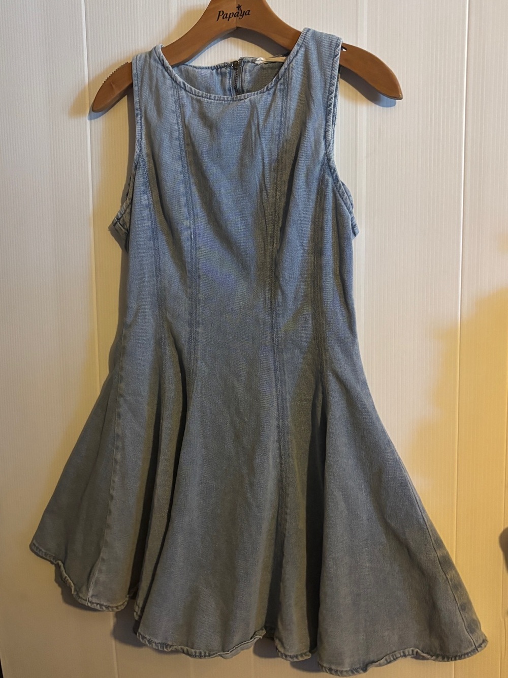 Lush Denim Fit-and-Flare Sleeveless Dress - Light Blue size medium